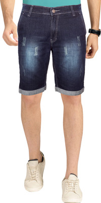 JUST BLACK Distressed Men Dark Blue Denim Shorts