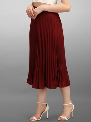 ZWERLON Solid Women Flared Maroon Skirt