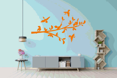 DICTON HUB 60 cm Bird with stem orange Removable Sticker(Pack of 1)