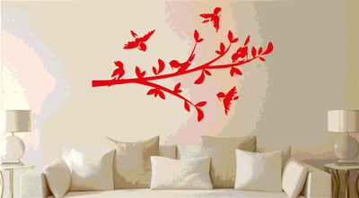 DICTON HUB 60 cm Bird with stem red Removable Sticker(Pack of 1)