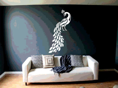 DICTON HUB 60 cm beautiful peacock white Removable Sticker(Pack of 1)