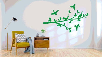 DICTON HUB 60 cm Bird with stem green Removable Sticker(Pack of 1)