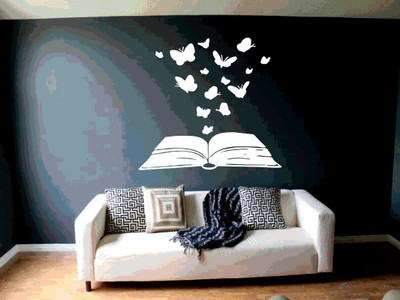 DICTON HUB 60 cm book with butterfly white Removable Sticker(Pack of 1)