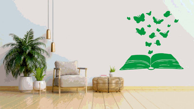 DICTON HUB 60 cm book with butterfly green Removable Sticker(Pack of 1)
