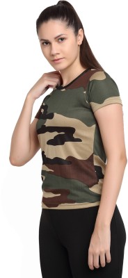 ARMISTO Military Camouflage Women Round Neck Dark Green T-Shirt