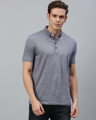 RARE RABBIT Solid Men Polo Neck Grey T-Shirt