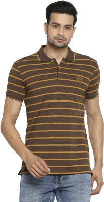 MUFTI Striped Men Polo Neck Brown T-Shirt