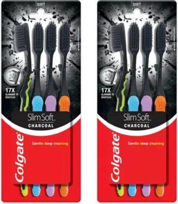 Colgate Toothbrush Slim Soft Charcoal Combo Packs Extra Soft Toothbrush (8 Toothbrushes) Soft Toothbrush(Pack of 8)
