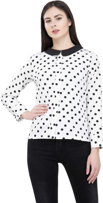 POPWINGS Formal Full Sleeve Polka Print Women White Top