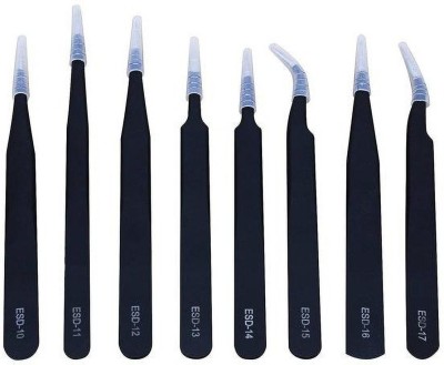 RPI SHOP - 8 Pcs Pointed Professional Anti-Static Precision Tweezers Set Kit with Fine Point Tips for Jewelry, Microelectronics, Soldering, Craft, DIY & Crafting, Black Epoxy Coated