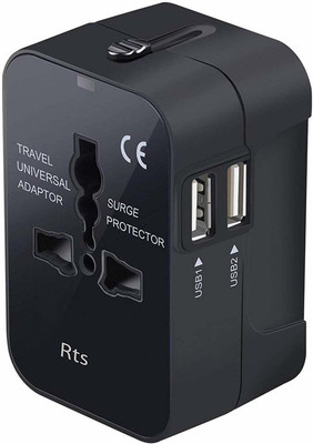 Jihaan Universal Travel Adapter, International Plug Power Adapter with 2 USB Port Worldwide Adaptor(Black)