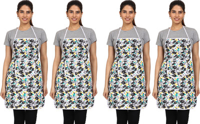 JMI Cotton Chef's Apron - Free Size(Multicolor, Pack of 4)