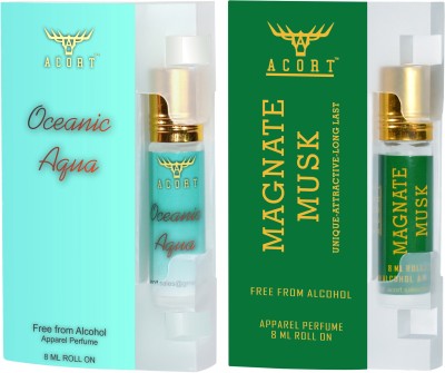 Acort Magnate Musk and Oceanic Aqua - Long lasting Concentrated Roll on Perfume Attar - (Combo of Two) Floral Attar(Floral)