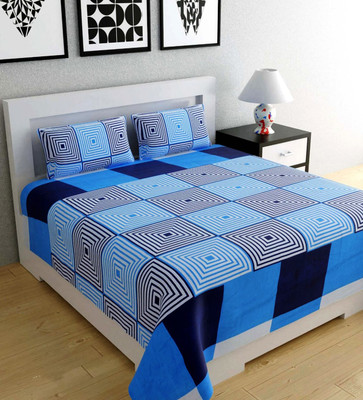 ASPHALTS 180 TC Polyester Queen Geometric Flat Bedsheet(Pack of 1, Blue)