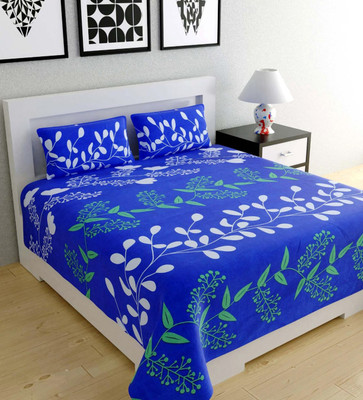 ASPHALTS 180 TC Polyester Queen Floral Flat Bedsheet(Pack of 1, Blue)