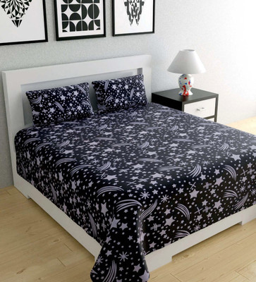 EMBRIDA 180 TC Polyester Queen Printed Flat Bedsheet(Pack of 1, Black)
