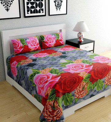 Wacky 180 TC Polyester Queen 3D Printed Flat Bedsheet(Pack of 1, Red)
