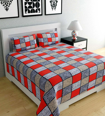 EMBRIDA 180 TC Polyester Queen Geometric Flat Bedsheet(Pack of 1, Multicolor)