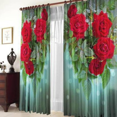 V21 214 cm (7 ft) Polyester Room Darkening Door Curtain (Pack Of 2)(Floral, Red, Green)