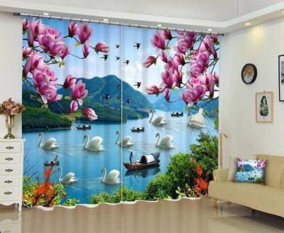 RD 274 cm (9 ft) Polyester Room Darkening Long Door Curtain (Pack Of 2)(Floral, Printed, Sky)