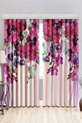 V4S 274 cm (9 ft) Long Door Polyester Room Darkening Curtain (Pack Of 2)(Pink, Floral)