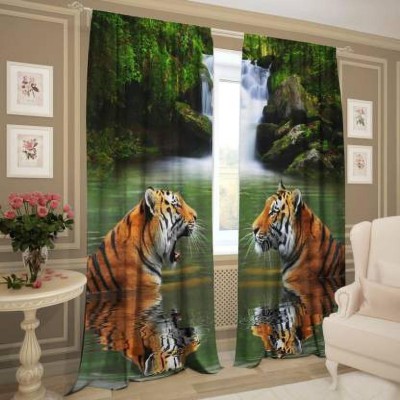 Ad Nx 274 cm (9 ft) Polyester Room Darkening Long Door Curtain (Pack Of 2)(Animal, Green)