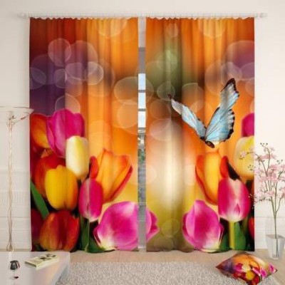 Ad Nx 214 cm (7 ft) Polyester Room Darkening Door Curtain (Pack Of 2)(Floral, Orange)