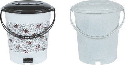 AK HUB New Unique Flower Printed & Plain Combo Design Standard Plastic Pedal Bin ( 12 L - 2 pcs ) ( Multicolor ) Plastic Dustbin(Multicolor, Pack of 2)