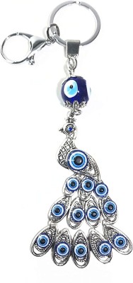 KshatRaj Beautiful Peacock Closed Feather Evil Eye Keychain || Feng Shui || Good Luck Key Ring with Metal Hook Key Chain