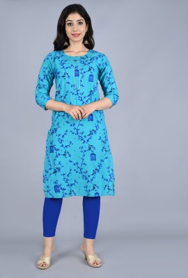 Lihimsu Women Printed Straight Kurta(Blue)