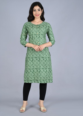 Lihimsu Women Printed Straight Kurta(Green)