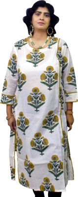 JAIPUR HAND BLOCK Women Block Print Straight Kurta(White)