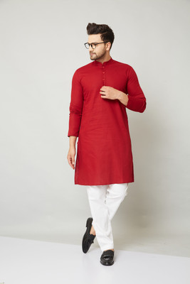 Le Mec Men Solid Straight Kurta(Red)