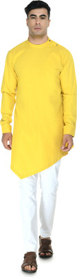 DESIGN TREND Men Solid Asymmetric Kurta(Yellow)