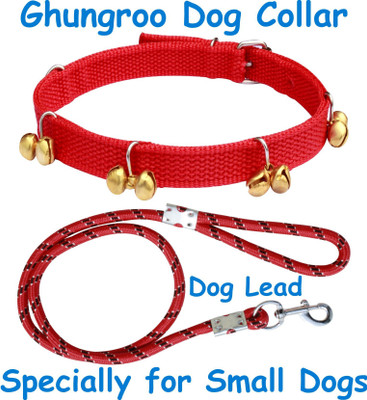 BODY BUILDING Dog Belt Combo of Red Ghungroo Collar with Red Leash Specially for Small Breed Dog Collar & Leash(Small, Red)