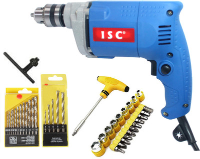 ISC 10mm Drill Machine Premium Quality + 1xT-Bar set+ 2 Drill Bit set Pistol Grip Drill(10 mm Chuck Size)