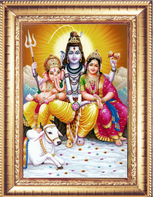 Ananyo Srijon Lord Shiva & Mata Parvati with Ganesha Religious Frame