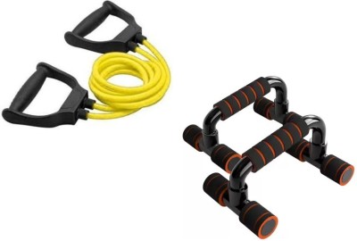 EMMKITZ Combo yelloww toning tube with big push up bar Home Gym Kit Gym & Fitness Kit Resistance Tube(yellow & black)