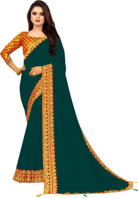 Maruti Fashion Hub Solid/Plain Bollywood Art Silk Saree(Dark Green)