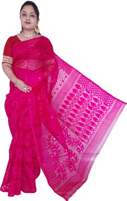 Mayabi Woven Jamdani Cotton Silk Saree(Pink)