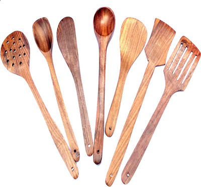 HiraWoodArt Wood Cooking Spoon Wooden Serving Spoon Set(Pack of 7)