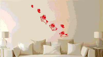 DICTON HUB 60 cm doogy with butterfly red Removable Sticker(Pack of 1)