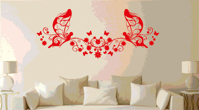 DICTON HUB 60 cm butterfly with leaf red Removable Sticker(Pack of 1)