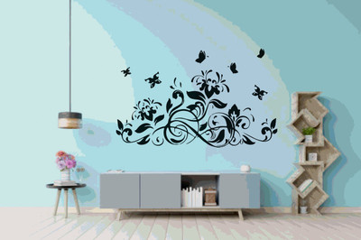 DICTON HUB 60 cm decorative flower blk Removable Sticker(Pack of 1)