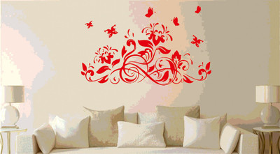 DICTON HUB 60 cm decorative flower red Removable Sticker(Pack of 1)
