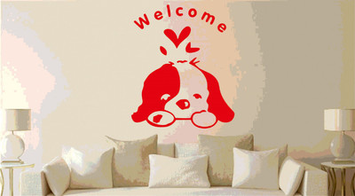 DICTON HUB 60 cm welcome dog red Removable Sticker(Pack of 1)