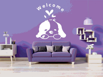 DICTON HUB 60 cm welcome dog white1 Removable Sticker(Pack of 1)
