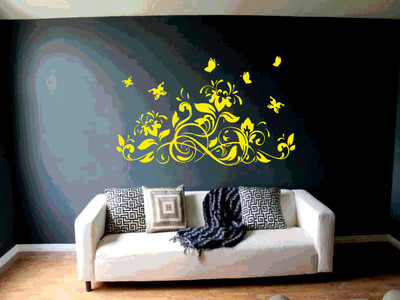 DICTON HUB 60 cm decorative flower ylw Removable Sticker(Pack of 1)