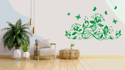 DICTON HUB 60 cm decorative flower green Removable Sticker(Pack of 1)