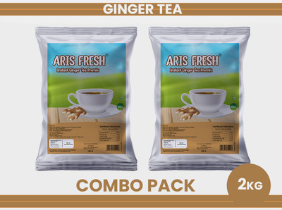 Aris fresh Instant Ginger Tea Premix - Combo Pack | 2 Kg |Pack of 2 x 1 Kg | Makes 170 Cups | Suitable for all Vending Machines | Milk not required| Rich taste as Home Made | For Manual Use – Just Add Hot Water Instant Ginger Tea Pouch (2 kg) Ginger Instant Tea Pouch(2 x 1 kg)